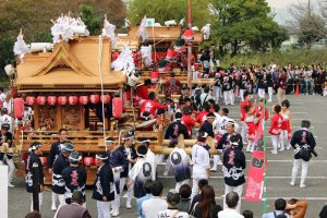 The danjiri&#39;s and their teams assembled at the festival grounds