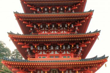 <p>The pagoda is lit up during night-time hours</p>