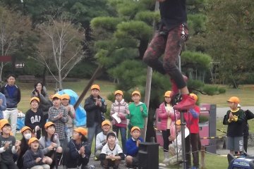 <p>Japanese performer Leo: just your everyday unicycle-riding bag-on-head knife-juggler</p>