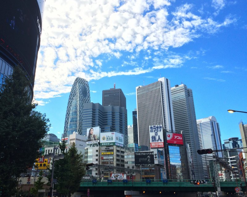 <p>An iconic view outside of JR Shinjuku Station.</p>