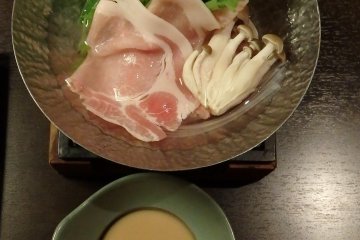 <p>The pork shabu shabu melted in our mouths.</p>