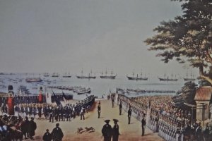 ハイネの『横浜上陸』　画面右側が時代の証人『玉楠の木』