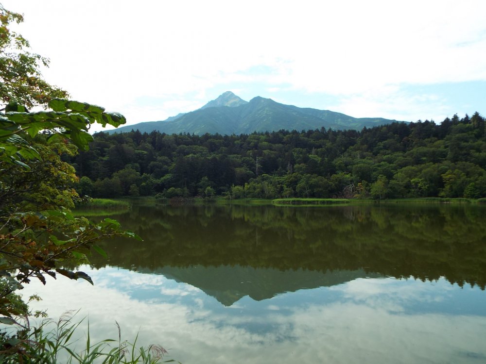 Otatomari pond reflecting Mt Rishiri
