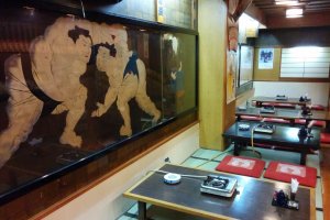 Great atmosphere with sumo pictures and tatami mat seating