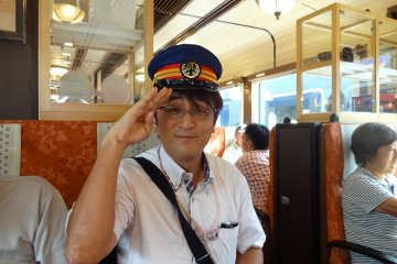 Want to take a photo the train conductor's hat? 