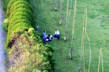 Looking down at a small group of tourist enjoying their picnic below us