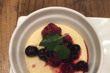 Almond milk pudding with berries