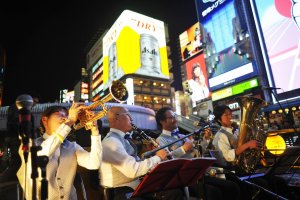 Jazz under Osaka's flashing neon lights