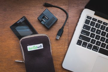 What you get when you rent a pocket Wi-F from Rentalwifi (minus the laptop) 