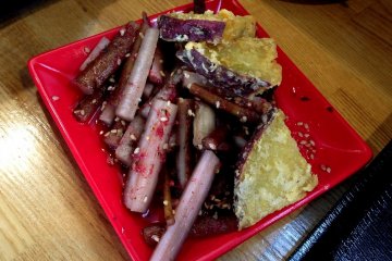 Pickled burdock and sweet potato tempura