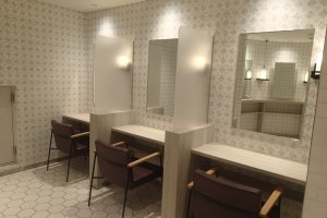 Makeup retouch area inside lady's washroom in a shopping complex in Shibuya