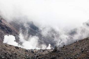 Smoke and mist at the volcano