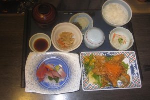 My hosts' salmon and sashimi set