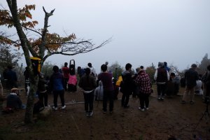 People waiting to see Takeda Castle