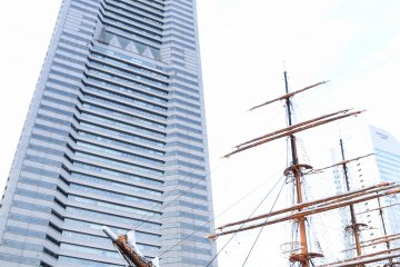 The Landmark Tower and the sail training ship Nippon Maru