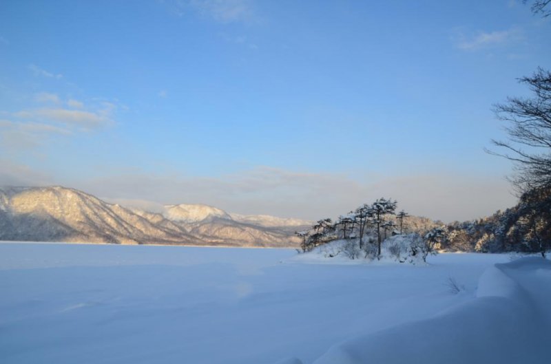 Magnificient Lake Towada in winter