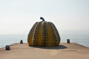 Yayoi Kusama, of polka dot fame, made two pumpkins placed on either end of the island. This one is located nearby all of the major art museums of the island.