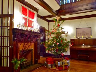 A Christmas tree welcome you in the front hall