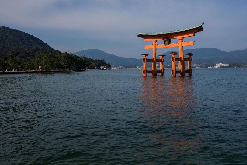 The floating Tori gate of the Itsukushima Shrine which is recognized as a UNESCO World Heritage site