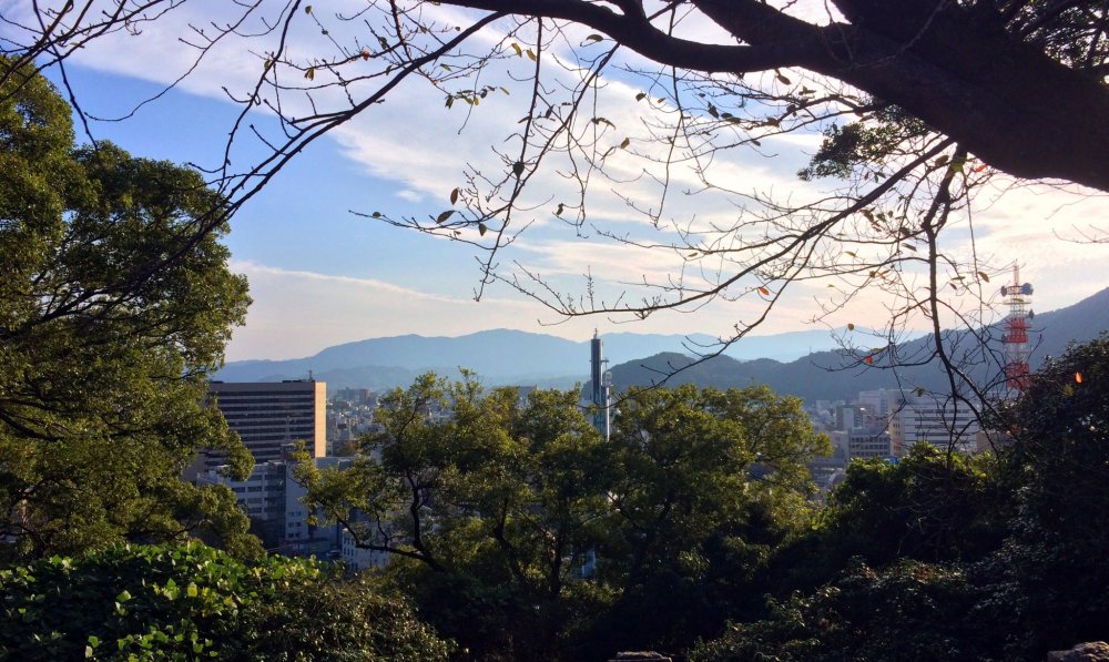 Không xa, là cảnh từ khu vực thành cổ Tokushima