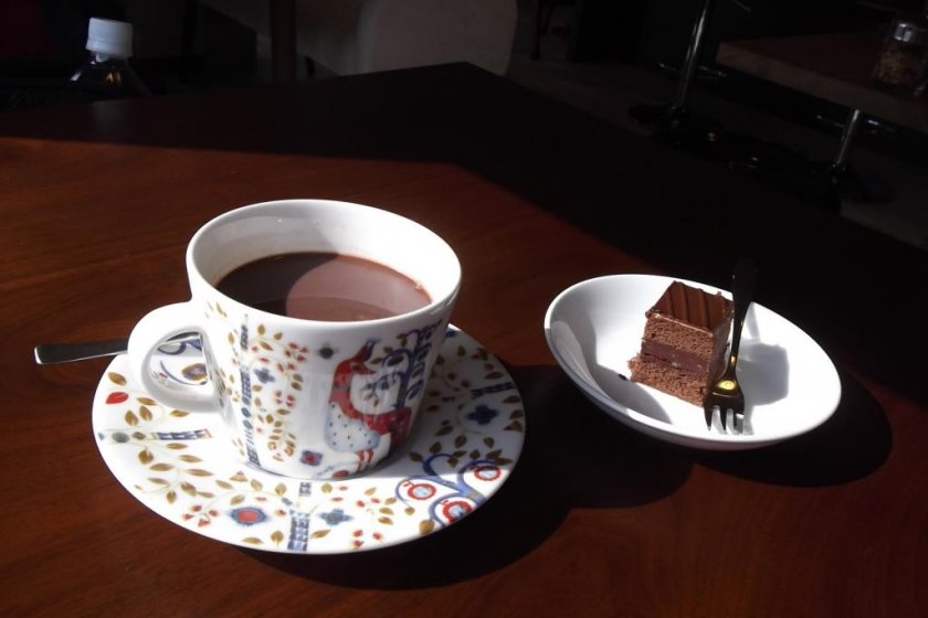 My hot chocolate and mini-cake