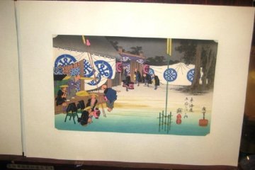 The Tokaido Road is a favourite subject for many Ukiyo e masters on display at Daishodo in Teramachi Kyoto