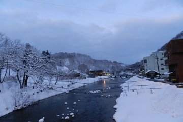 The Dozan River runs through the center of Hijiori Onsen