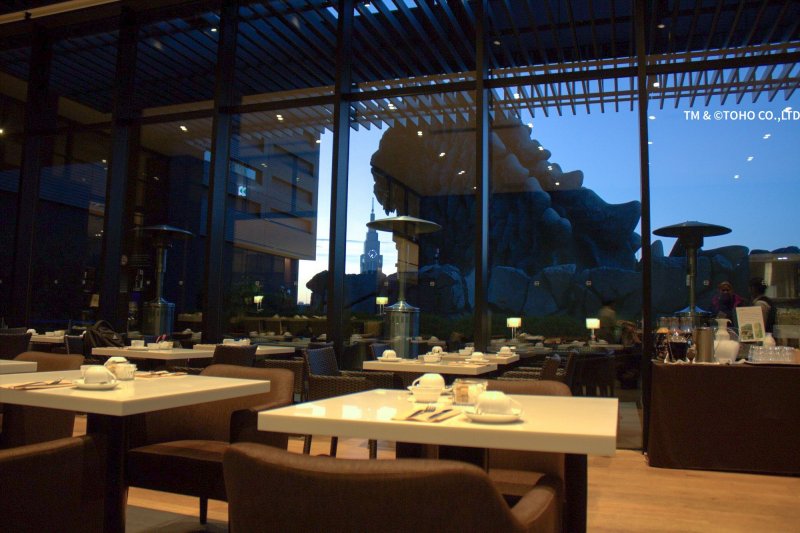 Breakfast with a view—Godzilla will keep you company