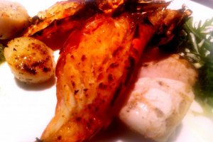 Charcoal BBQ Grilled Scampi Scallops and Fish filets