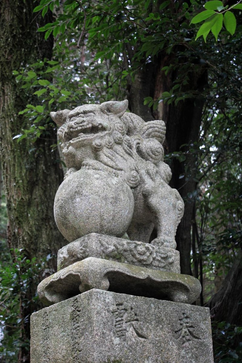 The first stone lion to greet you on the steps up