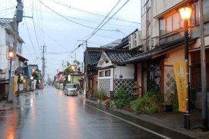 Main street of Yutagawa Onsen in summer
