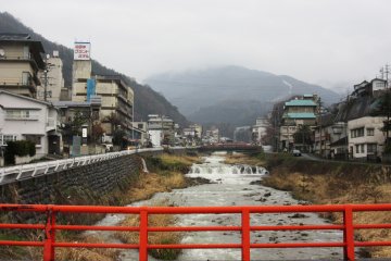 Shibu onsen is spread along Yokoyugawa River