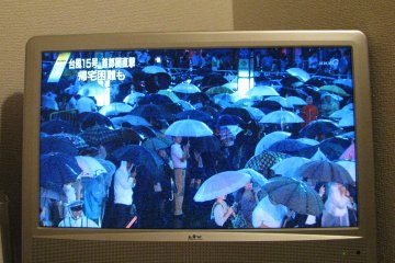 TV report on a typhoon