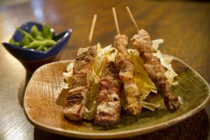 Yakitori: chicken and pork skewers