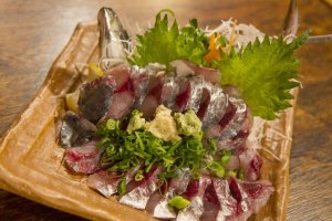 Fresh aji (horse mackerel) sashimi
