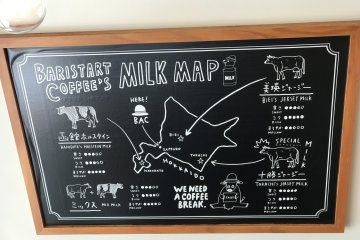 The latte drinks are made with local milk from Hokkaido