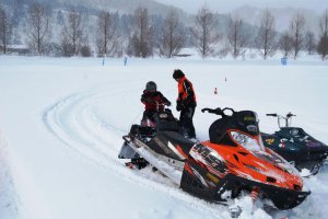 The snow mobile rides just like a motorbike