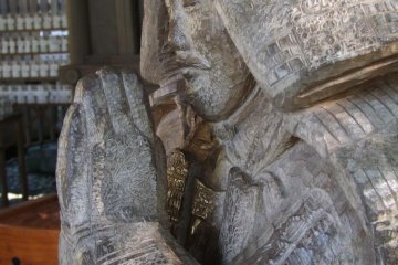 The samurai statue up close. Roughly hewn, yet covered in amazing detail