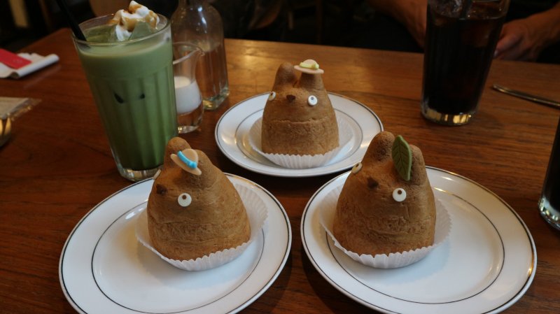 The Totoro Cream Puffs come in three different flavours: chocolate, custard and caramel banana 