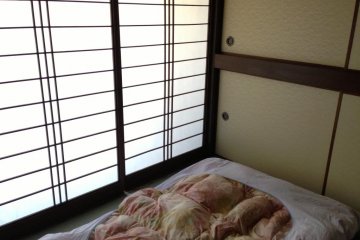Traditional Old School Tatami Rooms with canal view at Kameyoshi Ryokan at Dotonbori Osaka