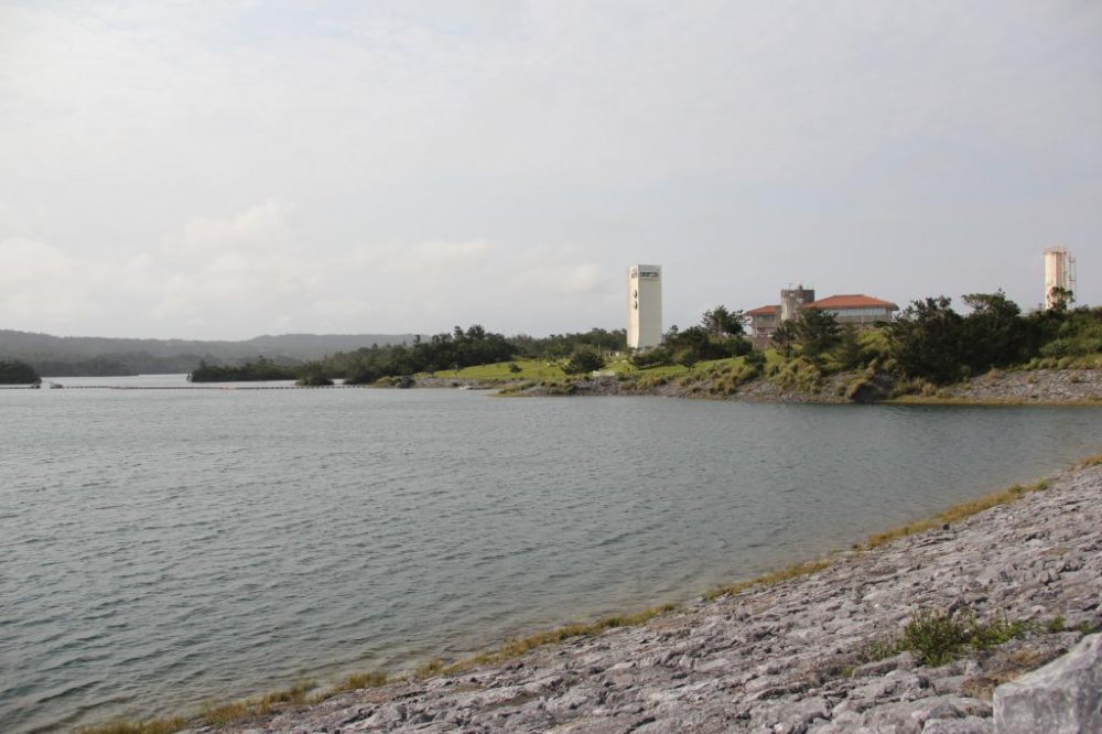 Kurashiki Dam, as seen from the road across it, is the largest in Okinawa by surface area