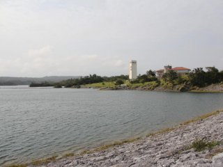 Kurashiki Dam, as seen from the road across it, is the largest in Okinawa by surface area