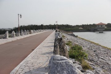 <p>The road across Kurashiki Dam is picturesque along both sides and each end</p>