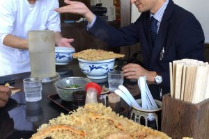 Enjoying handmade tempura udon at Teuchi Udon Taguchi in Kamogata