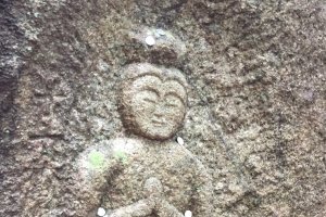 One of the mysterious stone reliefs at Kamoyama Castle ruins.  No record of their age or purpose exists.