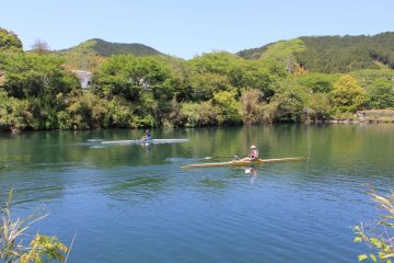 Boats from the Matsuyama University rowing club are a common sight on the lake