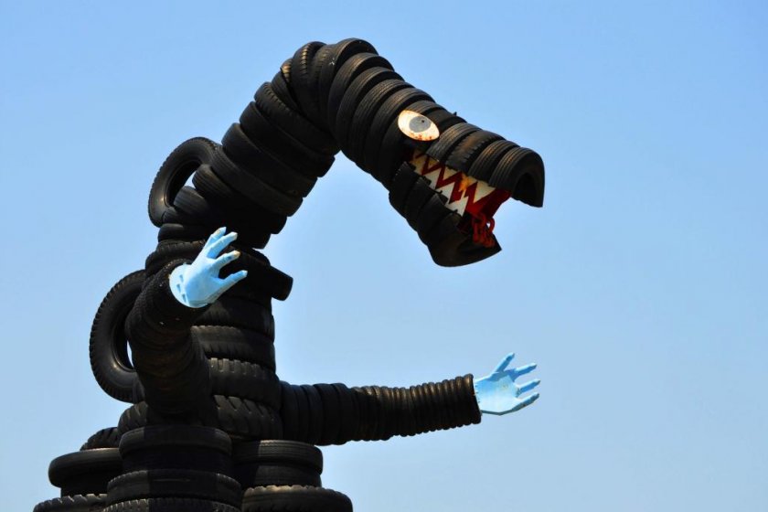 Godzilla made from tyres