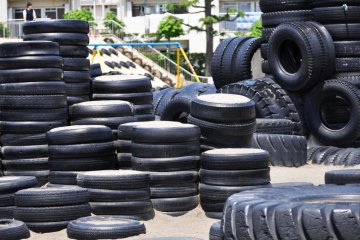 Piles of tyres to play on