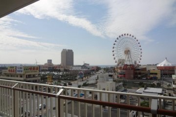 Mihama American Village and the beach make for a good backdrop for photos from the balcony