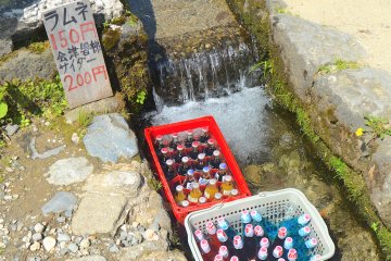 Japanese ramune chilled in a river